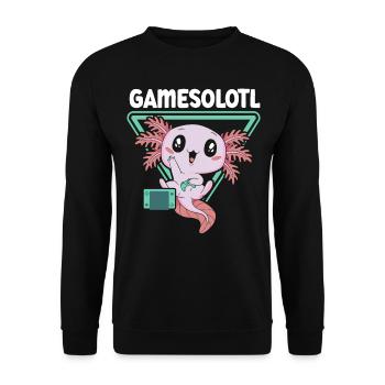 Gamesolotl Videospiel Axolotl Wassertier Gamer - Unisex Pullover - Schwarz - Vorne - Alina (178cm) & Michal (187cm)