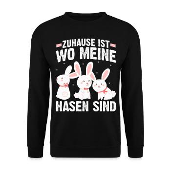 Ostern Hase | Zuhause ist wo meine Hasen sind - Unisex Pullover - Schwarz - Vorne - Alina (178cm) & Michal (187cm)