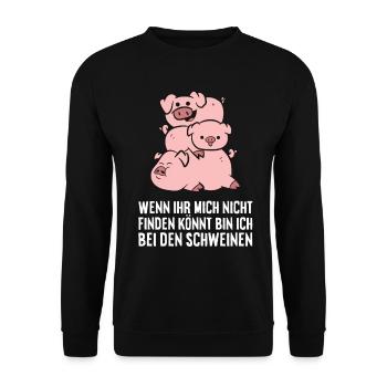 Landwirtschaft Schweine Schweinchen Bauernhoff - Unisex Pullover - Schwarz - Vorne - Alina (178cm) & Michal (187cm)
