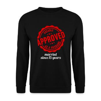 Geprüft 15 Jahre verheiratet 15.Hochzeitstag - Unisex Pullover - Schwarz - Vorne - Alina (178cm) & Michal (187cm)