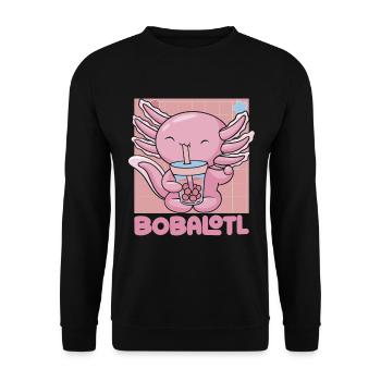 Bobalotl Boba Tea Axolotl - Unisex Pullover - Schwarz - Vorne - Alina (178cm) & Michal (187cm)