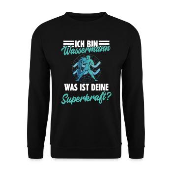 Sternzeichen Wassermann - Unisex Pullover - Schwarz - Vorne - Alina (178cm) & Michal (187cm)