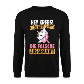 Krebs Kämpferin Einhorn - Unisex Pullover - Schwarz - Vorne - Alina (178cm) & Michal (187cm)