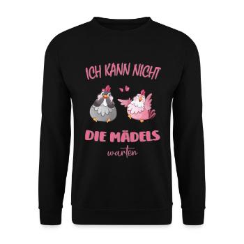 Hühner - Ich kann nicht die Mädels warten Freundin - Unisex Pullover - Schwarz - Vorne - Alina (178cm) & Michal (187cm)
