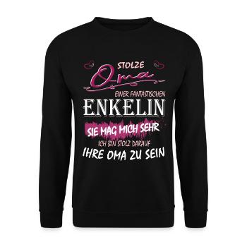Stolze Oma einer fantastischen Enkelin - Beste Oma - Unisex Pullover - Schwarz - Vorne - Alina (178cm) & Michal (187cm)