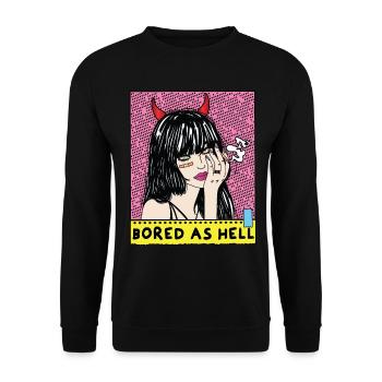 POP-ART Bored As Hell ARTWORK, Devil Frau 80s - Unisex Sweatshirt - black - Front - Alina (178cm) & Michal (187cm)
