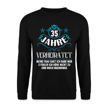 35 Jahre verheiratet nur 2 Fehler 35.Hochzeitstag - Unisex Pullover - Schwarz - Vorne - Alina (178cm) & Michal (187cm)