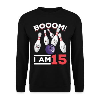 Boom! Ich bin 15 Geburtstag Bowlingspieler Bowling - Unisex Pullover - Schwarz - Vorne - Alina (178cm) & Michal (187cm)