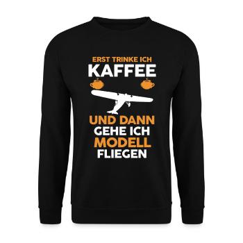 Modellfliegen Kaffee Modellflieger - Unisex Pullover - Schwarz - Vorne - Alina (178cm) & Michal (187cm)