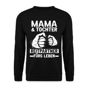 Pferde Mama und Tochter Reiten - Unisex Pullover - Schwarz - Vorne - Alina (178cm) & Michal (187cm)