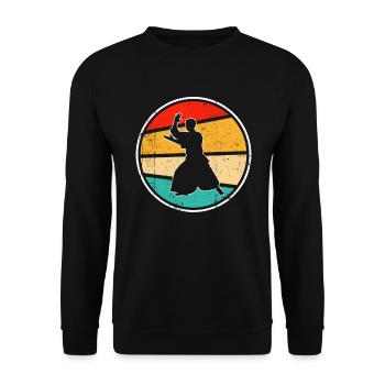 Aikido Retro Logo - Unisex Pullover - Schwarz - Vorne - Alina (178cm) & Michal (187cm)