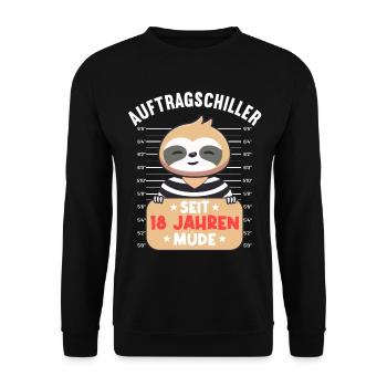 Auftragschiller 18 Jahre 18. Geburtstag Faultier - Unisex Pullover - Schwarz - Vorne - Alina (178cm) & Michal (187cm)