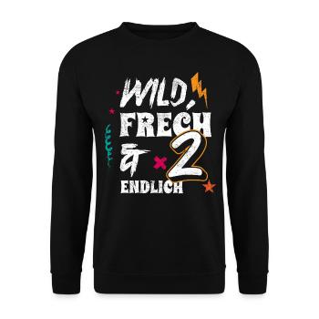 2 Geburtstag | Wild frech & endlich 2 - Unisex Pullover - Schwarz - Vorne - Alina (178cm) & Michal (187cm)
