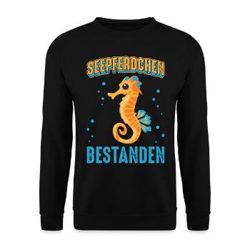 Seepferdchen Abzeichen - Unisex Pullover - Schwarz - Vorne - Alina (178cm) & Michal (187cm)
