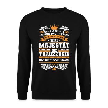 Trauzeugin Freundin Hochzeit - Unisex Pullover - Schwarz - Vorne - Alina (178cm) & Michal (187cm)