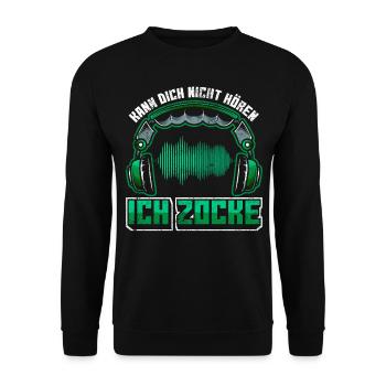 Gamer | Zocker Spruch mit Headset - Unisex Pullover - Schwarz - Vorne - Alina (178cm) & Michal (187cm)