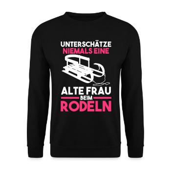 Schlitten Rodeln - Unisex Pullover - Schwarz - Vorne - Alina (178cm) & Michal (187cm)