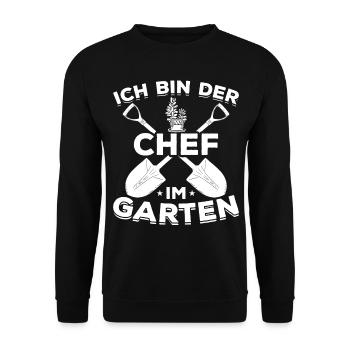 Ich bin der Chef im Garten Schrebergarten Gärtner - Unisex Pullover - Schwarz - Vorne - Alina (178cm) & Michal (187cm)