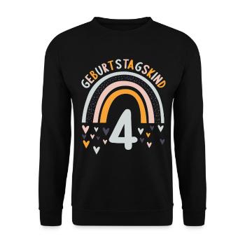 4 Jahre Geburtstagskind Regenbogen 4. Geburtstag - Unisex Pullover - Schwarz - Vorne - Alina (178cm) & Michal (187cm)