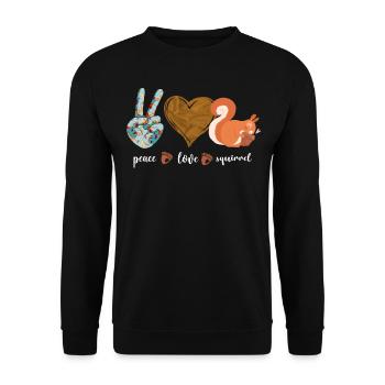 Squirrel Acorn Peace Love Squirrel - Unisex Pullover - Schwarz - Vorne - Alina (178cm) & Michal (187cm)
