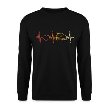 LKW Herzschlag Retro - Unisex Pullover - Schwarz - Vorne - Alina (178cm) & Michal (187cm)