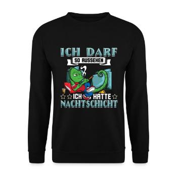 Nachtschicht Ich darf so aussehen - Unisex Pullover - Schwarz - Vorne - Alina (178cm) & Michal (187cm)