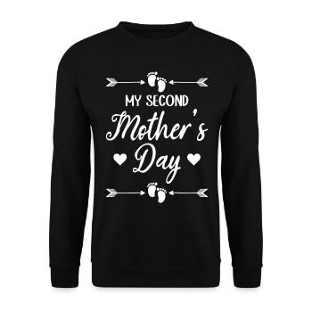 Muttertag 2022 Muttertag Zitate Mein zweiter - Unisex Pullover - Schwarz - Vorne - Alina (178cm) & Michal (187cm)