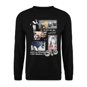 LIFE IS A GAME BUT PETANQUE IS SERIOUS - Unisex Sweatshirt - black - Front - Alina (178cm) & Michal (187cm)
