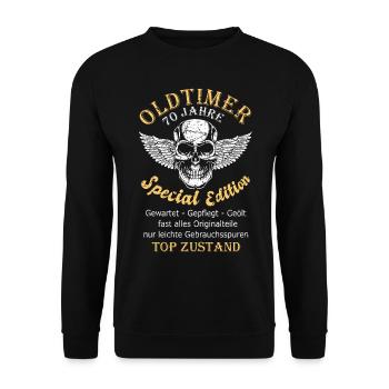 70. Geburtstag Mann 70 Jahre Geschenk - Unisex Pullover - Schwarz - Vorne - Alina (178cm) & Michal (187cm)