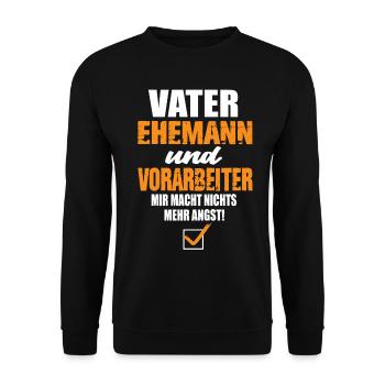 Vater Ehemann und Vorarbeiter - Unisex Pullover - Schwarz - Vorne - Alina (178cm) & Michal (187cm)