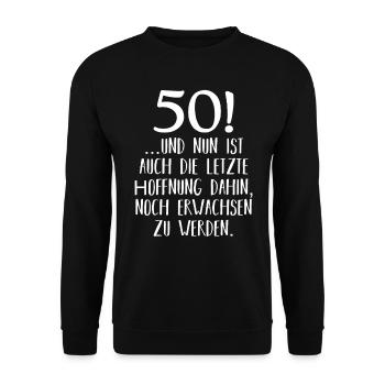 50. Geburtstag Mann Frau Männer 50 Jahre Geschenk - Unisex Pullover - Schwarz - Vorne - Alina (178cm) & Michal (187cm)