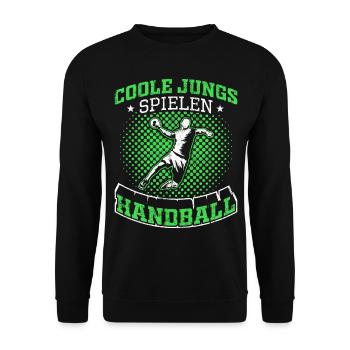 Handball | Coole Jungs spielen Handball - Unisex Pullover - Schwarz - Vorne - Alina (178cm) & Michal (187cm)