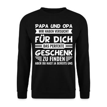 Papa & Opa Geschenkideen - Unisex Pullover - Schwarz - Vorne - Alina (178cm) & Michal (187cm)