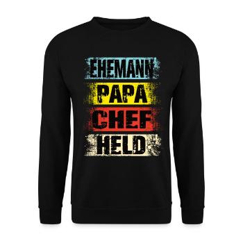 Ehemann Papa Chef Held - Unisex Pullover - Schwarz - Vorne - Alina (178cm) & Michal (187cm)