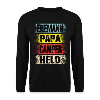 Ehemann Papa Camper Held - Unisex Pullover - Schwarz - Vorne - Alina (178cm) & Michal (187cm)