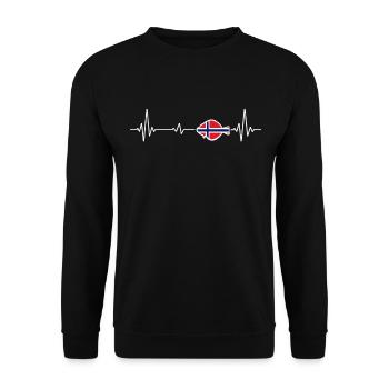 Heartbeat Norwegen Hailbutt Angeln - Unisex Pullover - Schwarz - Vorne - Alina (178cm) & Michal (187cm)