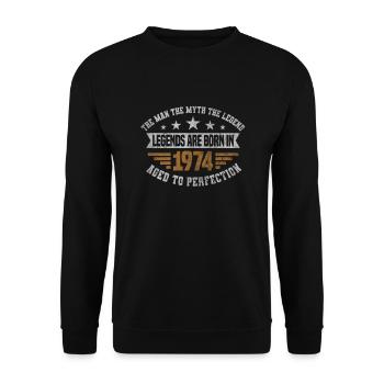 Legends are born in 1974 Jahrgang 1974 Geburtstag - Unisex Pullover - Schwarz - Vorne - Alina (178cm) & Michal (187cm)