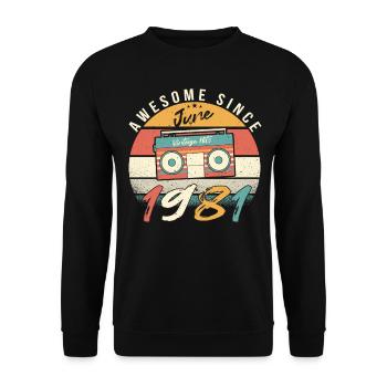 1981 Juni Vintage Hits - Unisex Pullover - Schwarz - Vorne - Alina (178cm) & Michal (187cm)