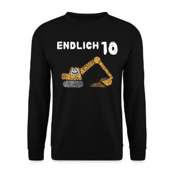 Endlich 10 Zehnter Geburtstag Bagger - Unisex Pullover - Schwarz - Vorne - Alina (178cm) & Michal (187cm)