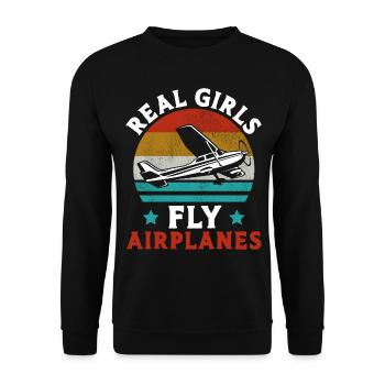 Airplane Pilot Girl Vintage Retro - Unisex Pullover - Schwarz - Vorne - Alina (178cm) & Michal (187cm)