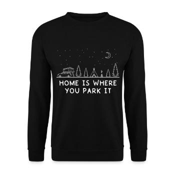 Home Is Where You Park It I Dachzelten Camping - Unisex Pullover - Schwarz - Vorne - Alina (178cm) & Michal (187cm)