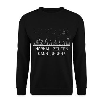 Normal Zelten Kann Jeder Dachzelten Camping Spruch - Unisex Pullover - Schwarz - Vorne - Alina (178cm) & Michal (187cm)