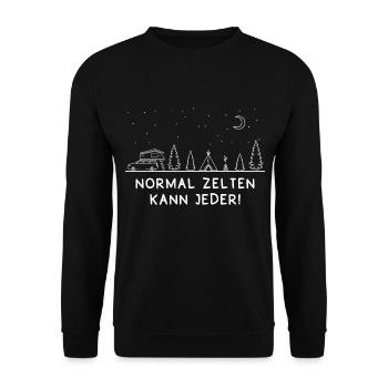 Normal Zelten Kann Jeder Dachzelten Camping Spruch - Unisex Pullover - Schwarz - Vorne - Alina (178cm) & Michal (187cm)