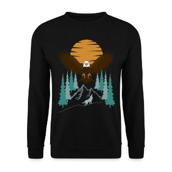 Flying bald eagle in the mountains - Unisex Sweatshirt - black - Front - Alina (178cm) & Michal (187cm)