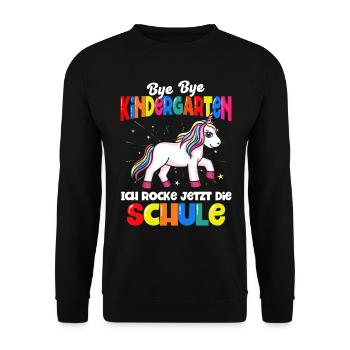 Einhorn Schulbeginn Schulanfänger Schulkind - Unisex Pullover - Schwarz - Vorne - Alina (178cm) & Michal (187cm)