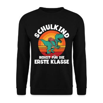 Dinosaurier Schulbeginn Schulanfänger Schulkind - Unisex Pullover - Schwarz - Vorne - Alina (178cm) & Michal (187cm)