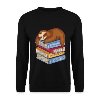 Faultier Bücher Tiermotiv Geschenk Spruch Tiere - Unisex Pullover - Schwarz - Vorne - Alina (178cm) & Michal (187cm)