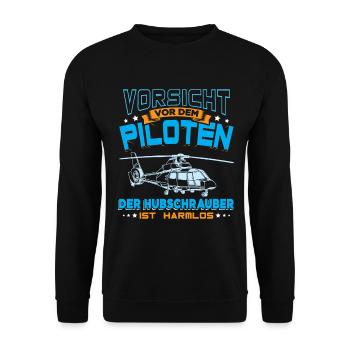 Vorsicht vor dem Piloten Hubschrauber - Unisex Pullover - Schwarz - Vorne - Alina (178cm) & Michal (187cm)