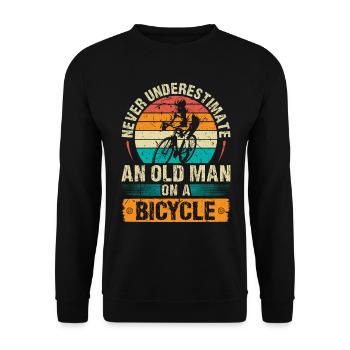 Alter Mann auf einem Fahrrad Retro Radfahrer Biker - Unisex Pullover - Schwarz - Vorne - Alina (178cm) & Michal (187cm)