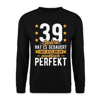 39 Geburtstag Mann 39er 39ter Ich bin 39 Jahre alt - Unisex Pullover - Schwarz - Vorne - Alina (178cm) & Michal (187cm)